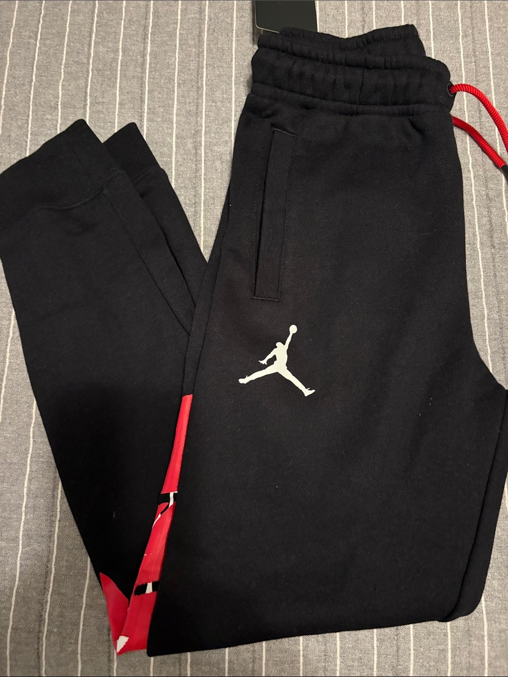 Jordan Black Jogger Sweatpants with Red Pull and White Jumpman